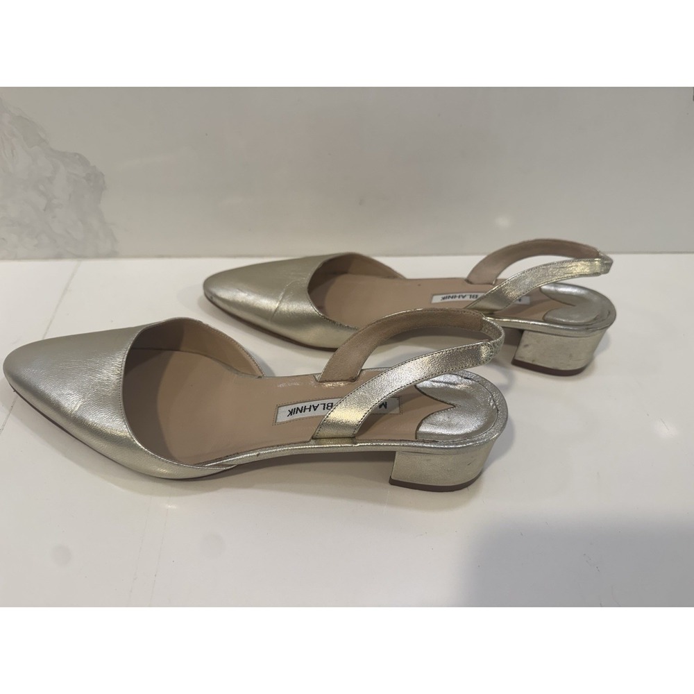 Manolo Blahnik Carolyne d'Orsay Silver sling back pumps 38.5 - Picture 4 of 6